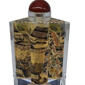 Triangular Reverse Handpainted Chinese Glass Snuff/Perfume Bottle - Org/Yellow